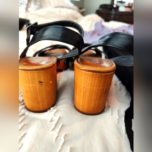 MIA black faux leather upper Susan wooden chunky heel Sandals, 6 - Picture 2 of 4